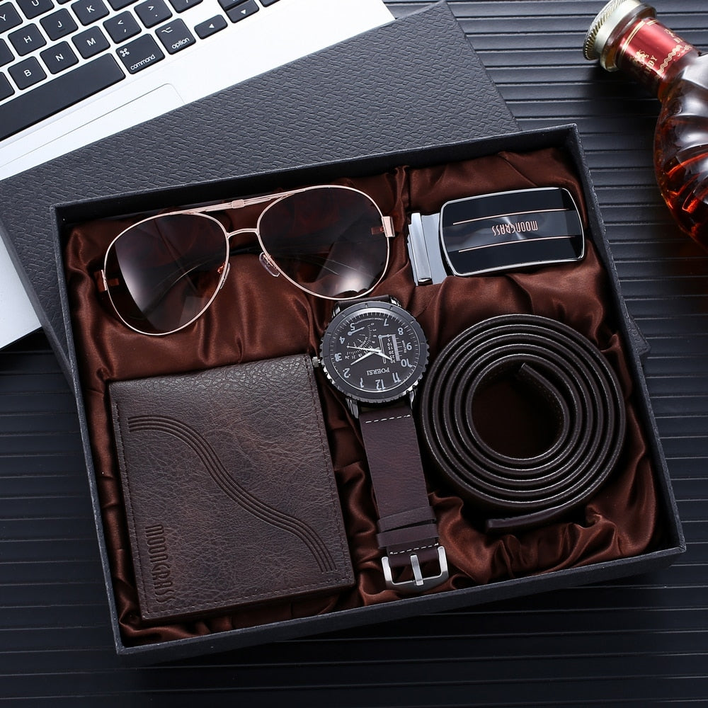 Men's Gift Box :Watch, Belt&Buckle, Wallet, and Sunglasses