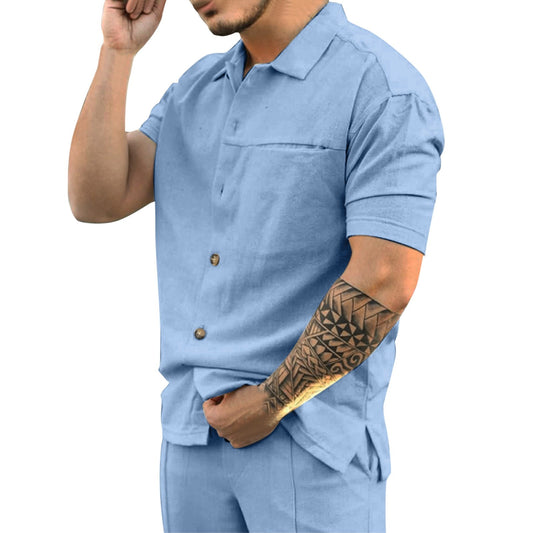 Men's Cotton Lapel Short Sleeve Shirt